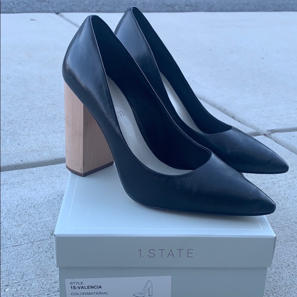 1. State black and wooden heels